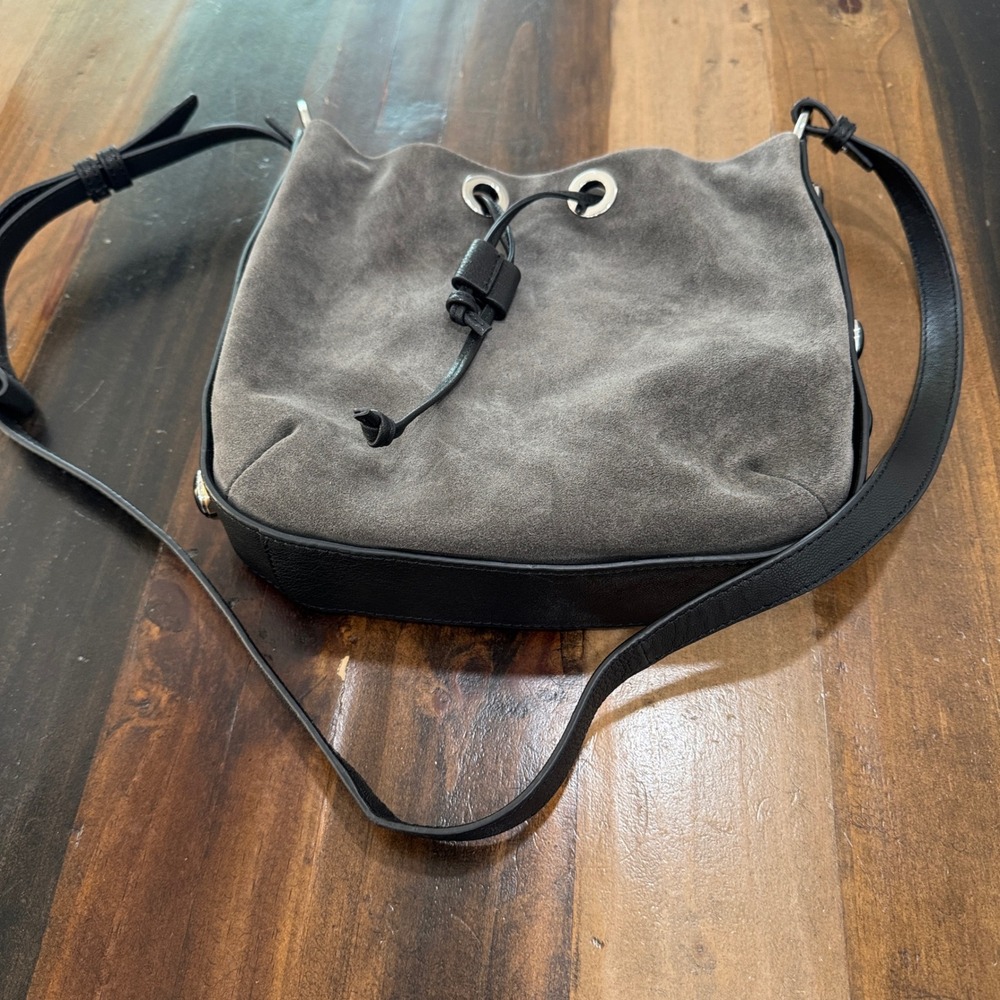 Vince Camuto Cab Drawstring Suede Crossbody Bag Tornado Grey VC-CAB-DS